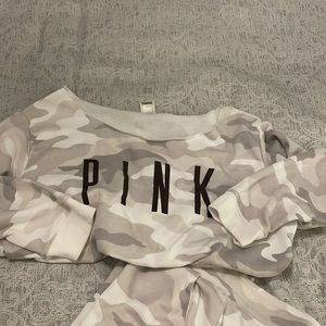 PINK brand off shoulder camo sweatshirt